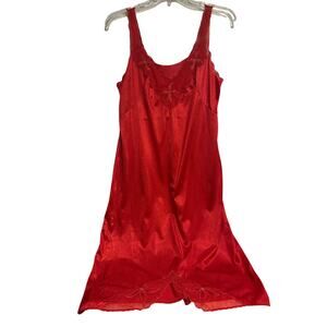 Contessa Nylon Red Slip Chemise w Floral Lace Size 32 Night Gown Sexy Vintage